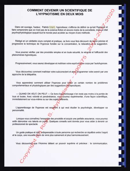 COURS HYPNOSE THERAPIE SPECTACLE AUTOHYPNOSE MAGNE