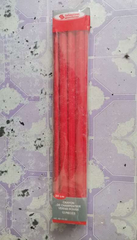Crayon de charpentier 30 cm vernis rouge 12 pièces