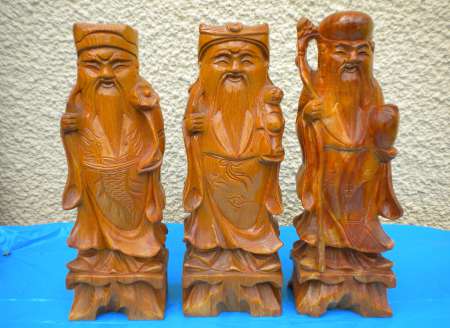 3 BOUDDHAS en bois vernis 