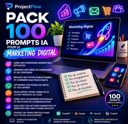 ProjectFlow-Pack 100 Prompts IA Marketing Digital