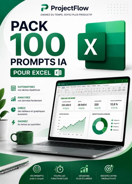 ProjectFlow-Pack 100 Prompts IA pour EXCEL